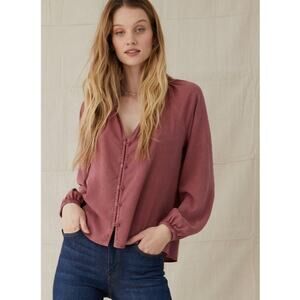 Anthropologie cloth & stone Raglan Ruffle Neck Blouse Size XS